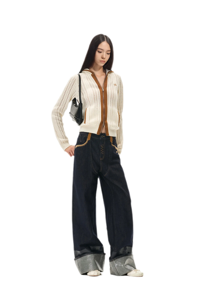 Coated Wide-Leg Denim Jeans