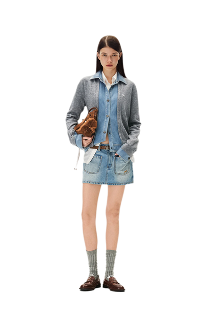 Wool Contrast Lapel Knit Cardigan