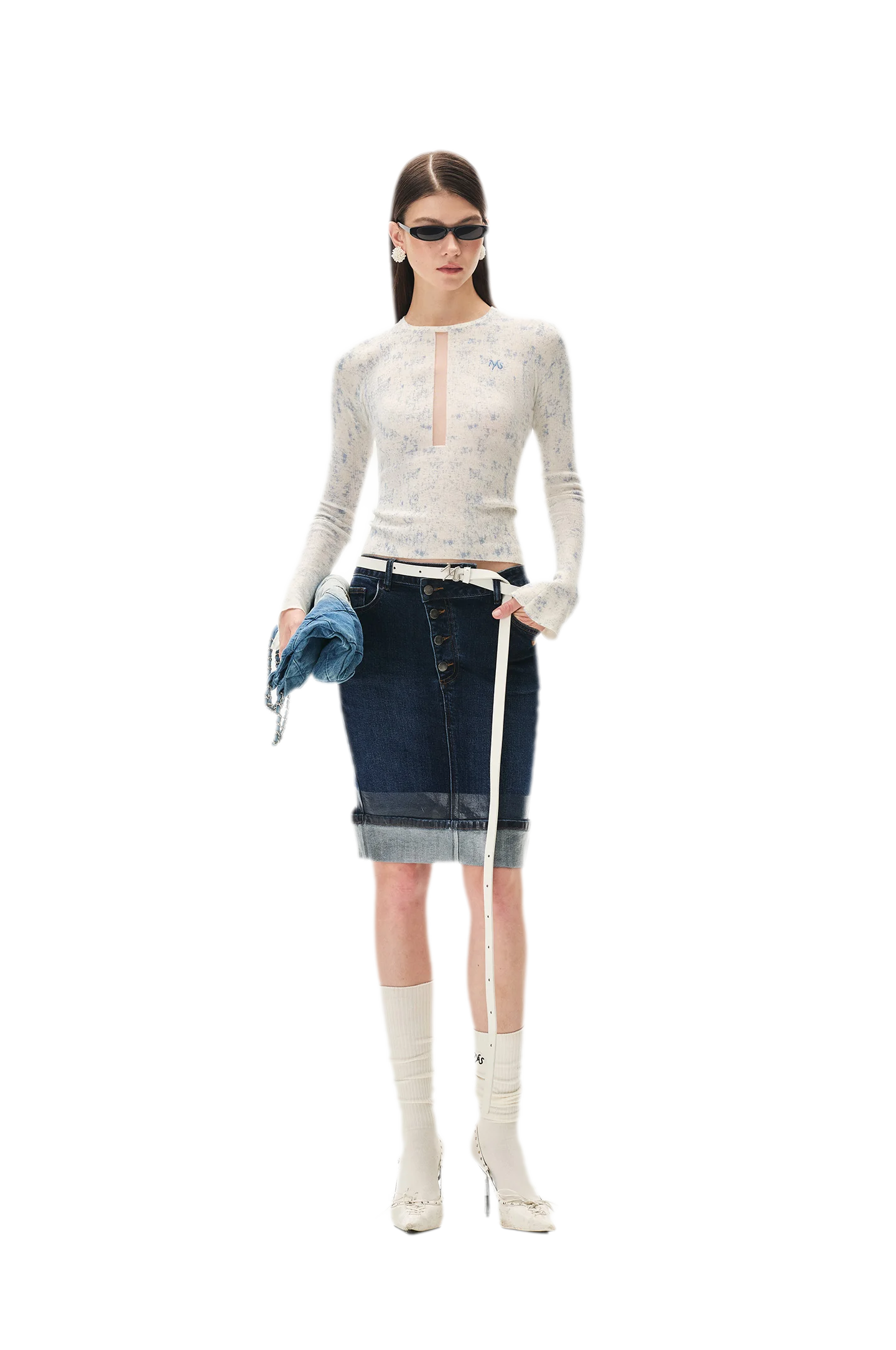 Fine-Gauge Printed Slim Knit Top