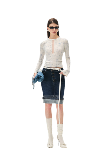 Fine-Gauge Printed Slim Knit Top