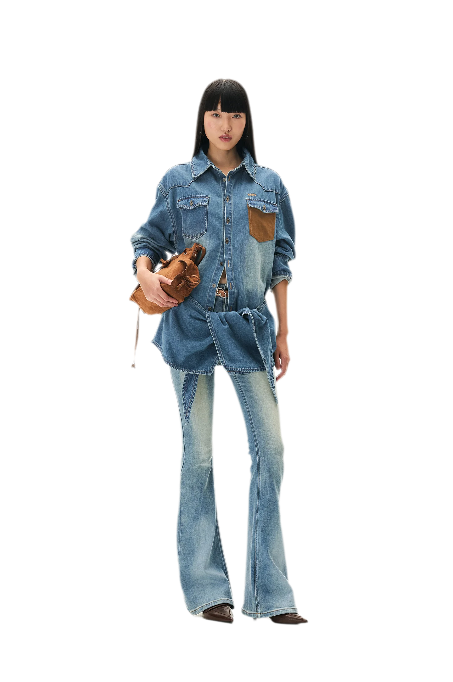 Washed Denim Suede-Panel Shirt