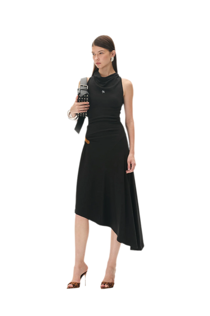 Acetate Wool Ruched Halter Dress