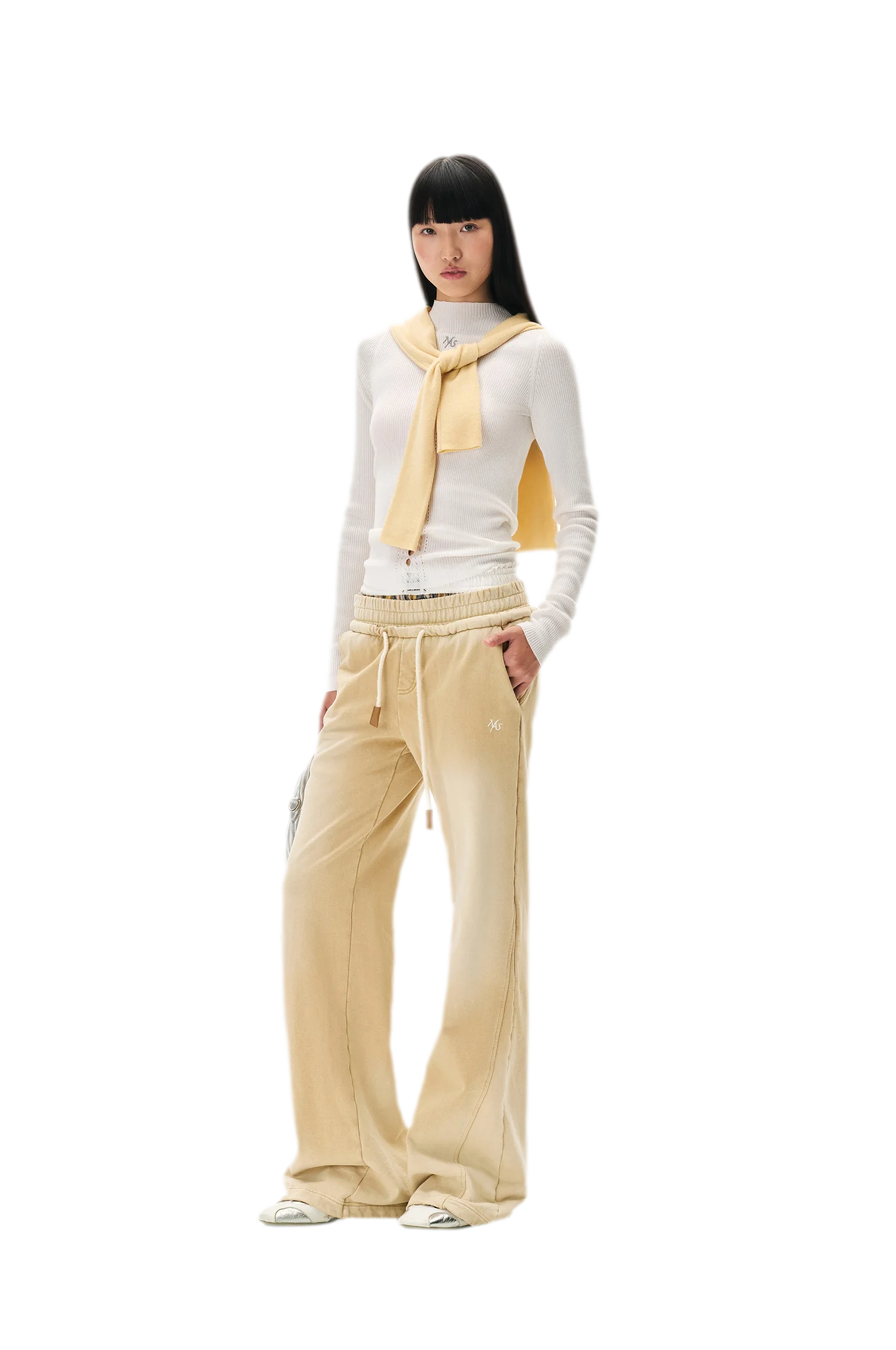 Sand-Washed Faded Straight-Leg Pants