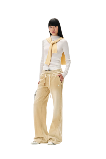 Sand-Washed Faded Straight-Leg Pants