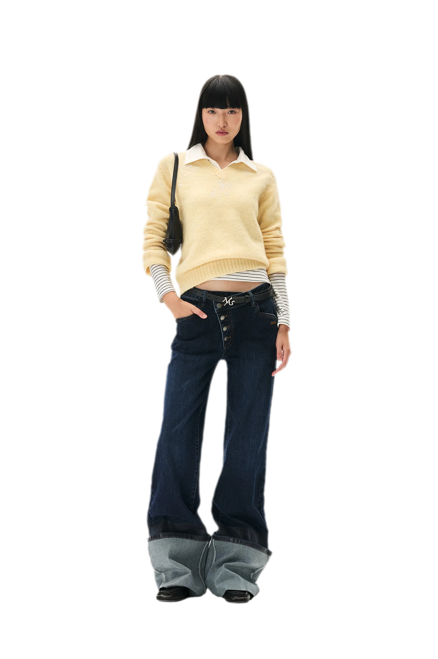 Washed Asymmetric Flare Jeans