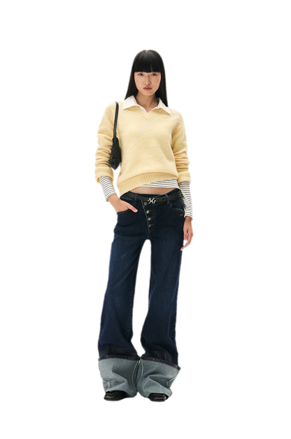 Washed Asymmetric Flare Jeans