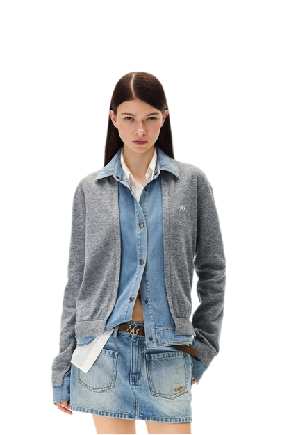 Wool Contrast Lapel Knit Cardigan