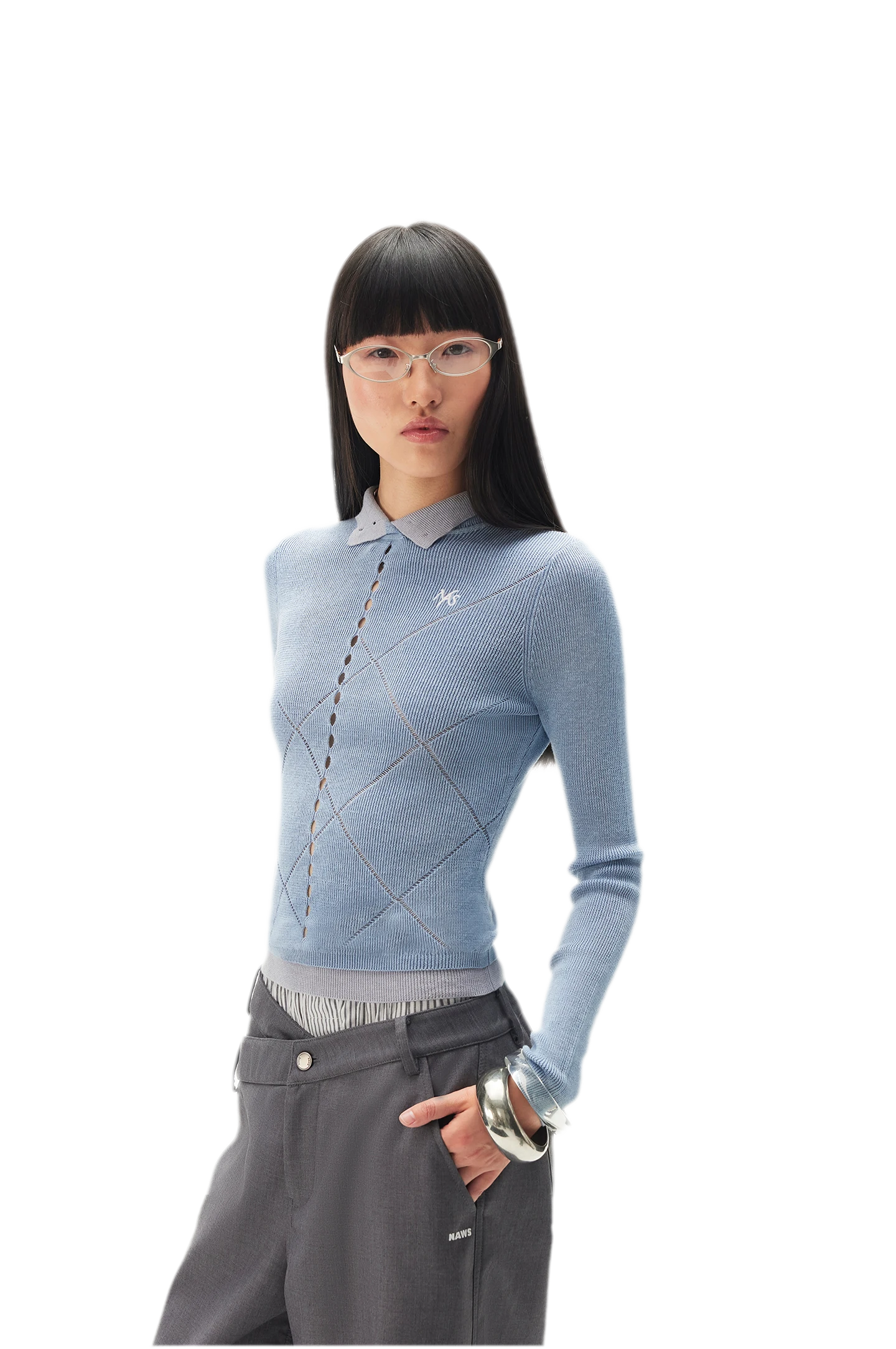 Glossy Openwork Knit Top