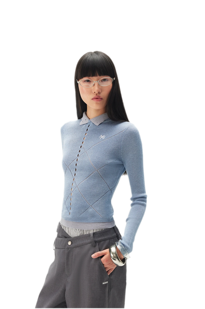 Glossy Openwork Knit Top