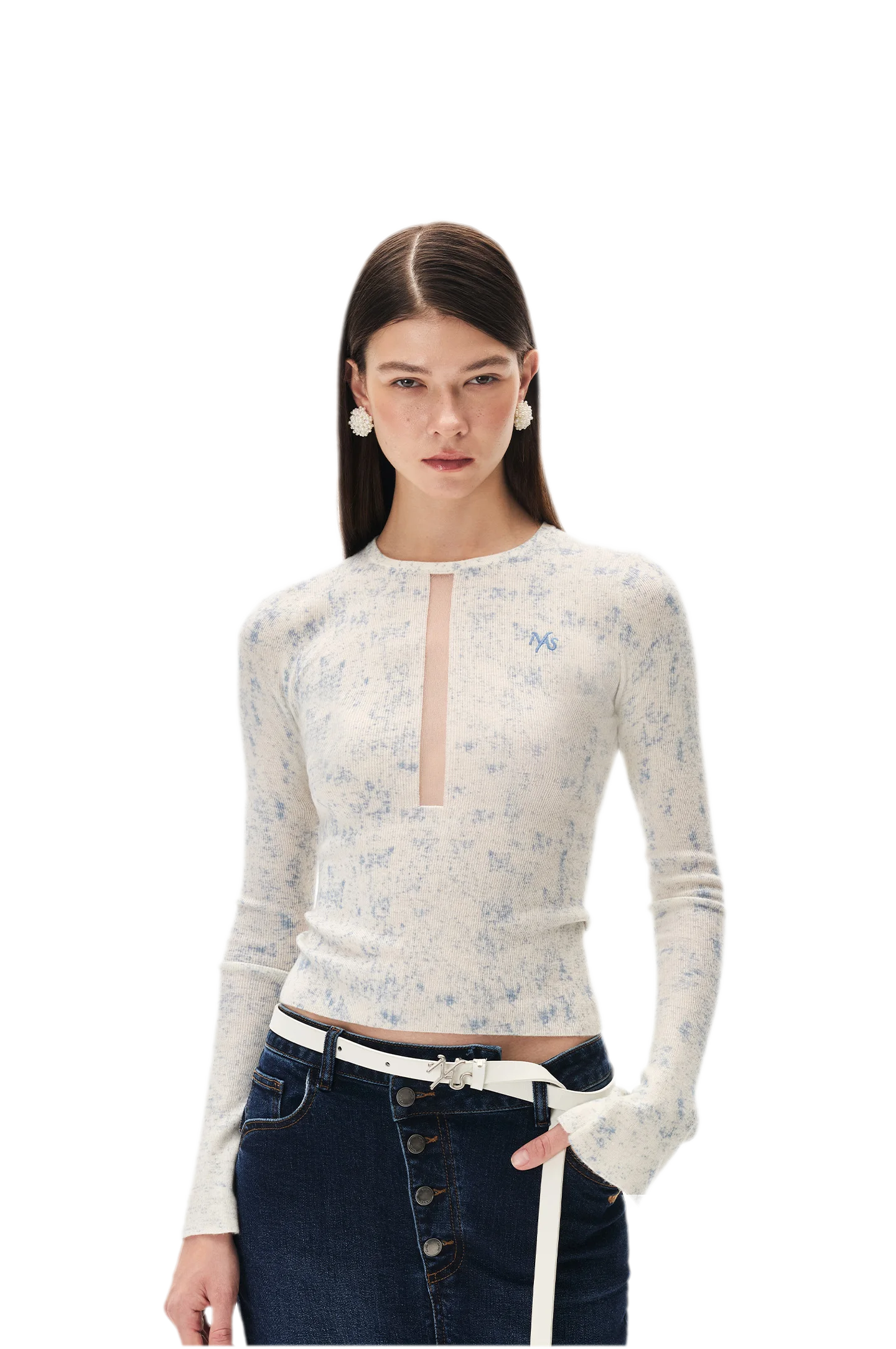 Fine-Gauge Printed Slim Knit Top