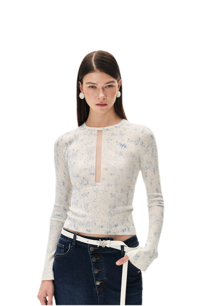 Fine-Gauge Printed Slim Knit Top