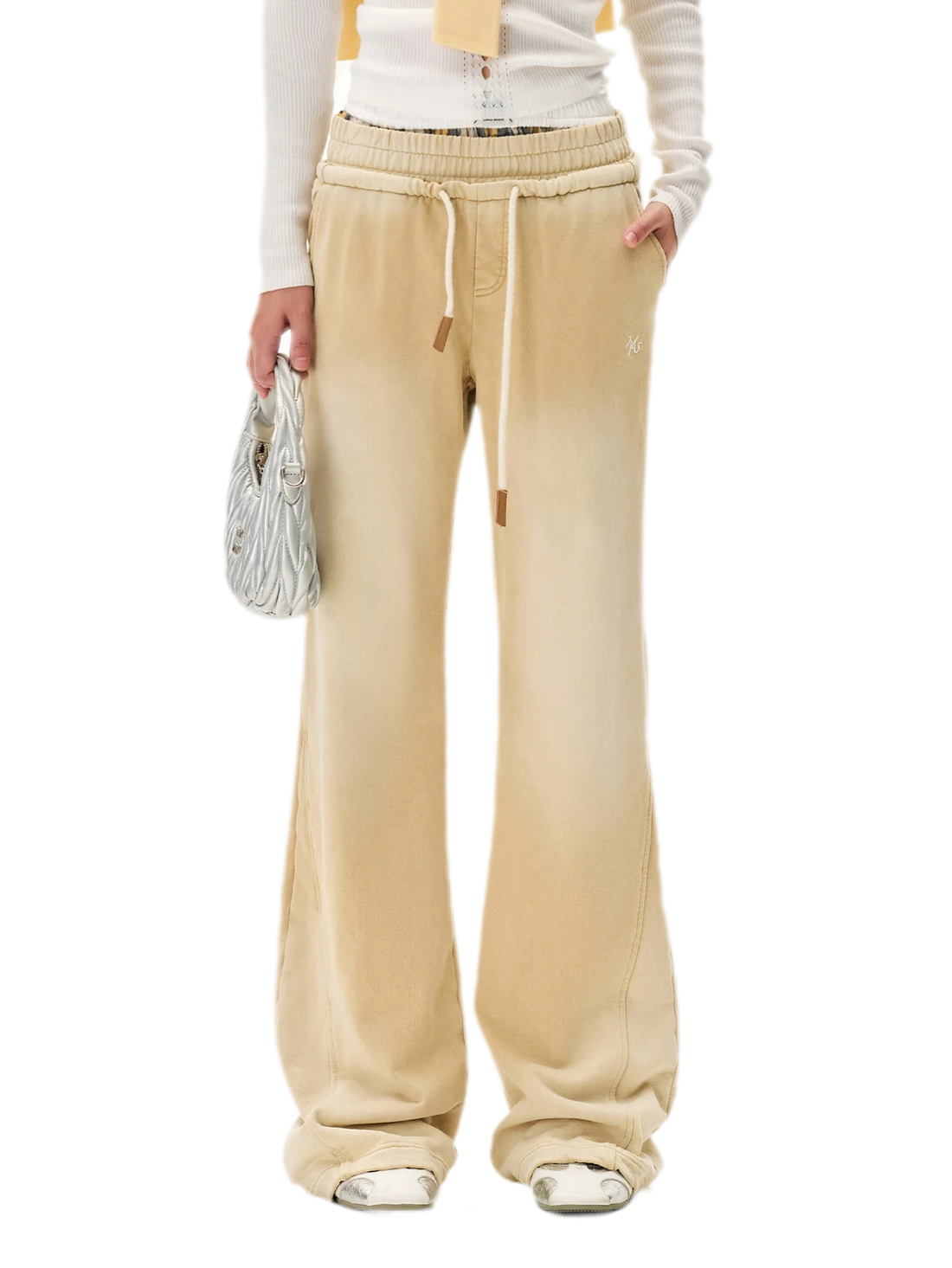 Sand-Washed Faded Straight-Leg Pants