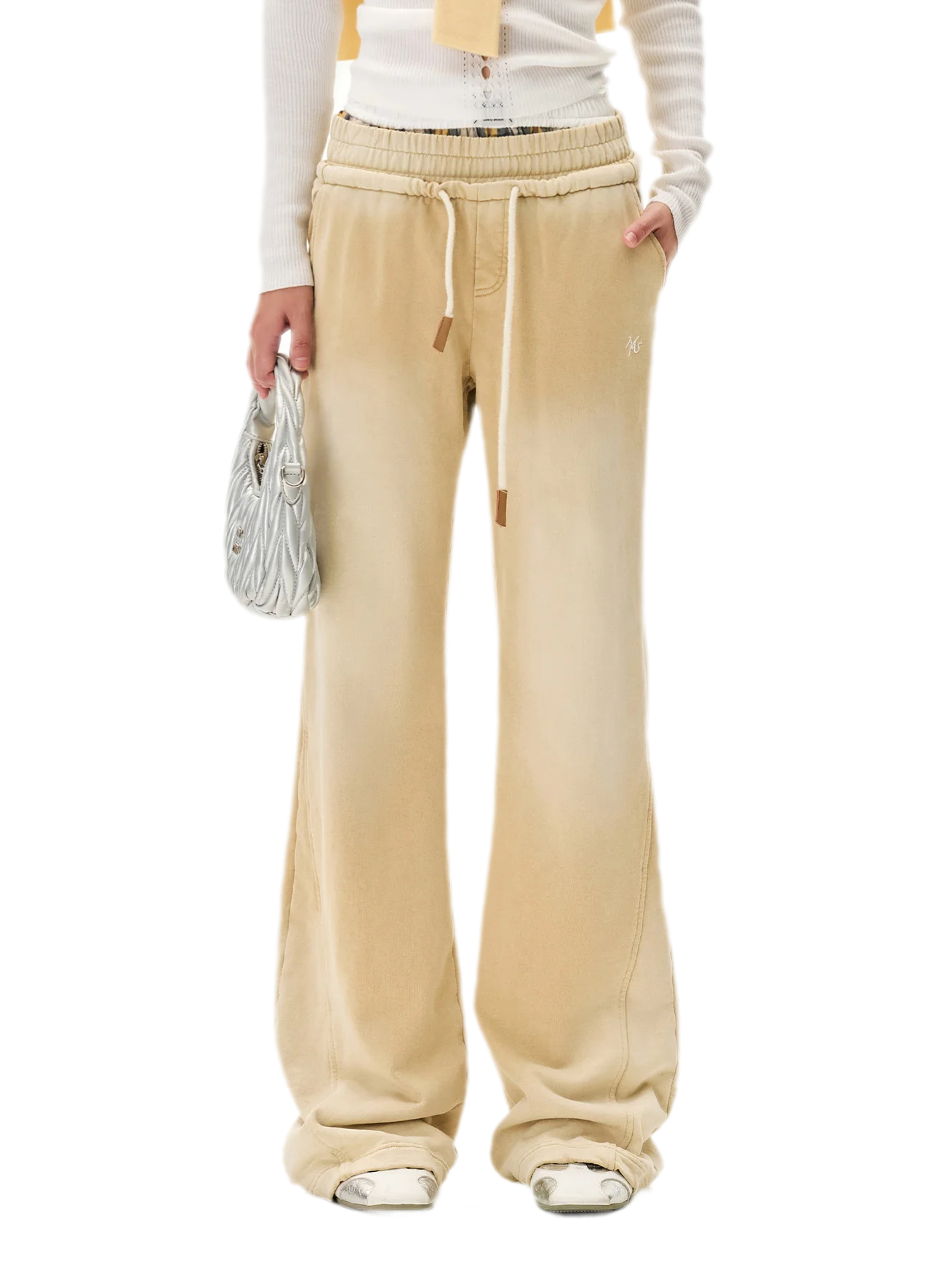 Sand-Washed Faded Straight-Leg Pants