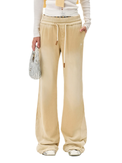 Sand-Washed Faded Straight-Leg Pants