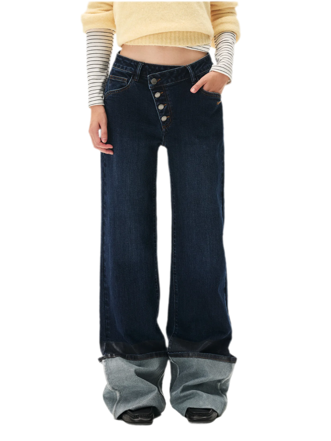 Washed Asymmetric Flare Jeans