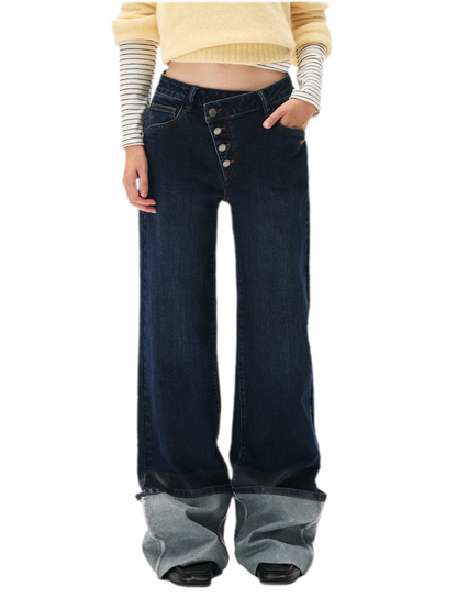 Washed Asymmetric Flare Jeans