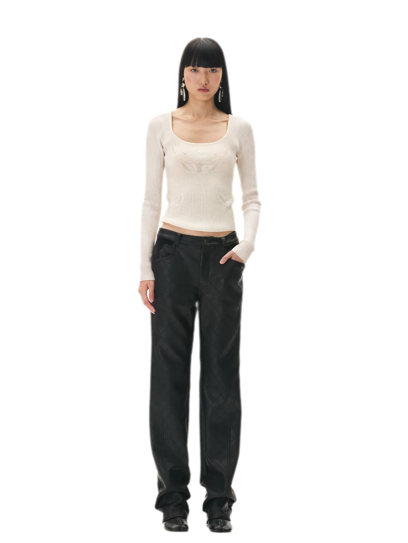Diamond-Quilted Straight-Leg Pants