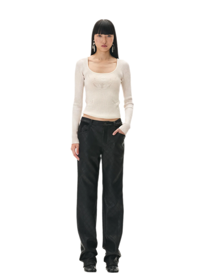 Diamond-Quilted Straight-Leg Pants