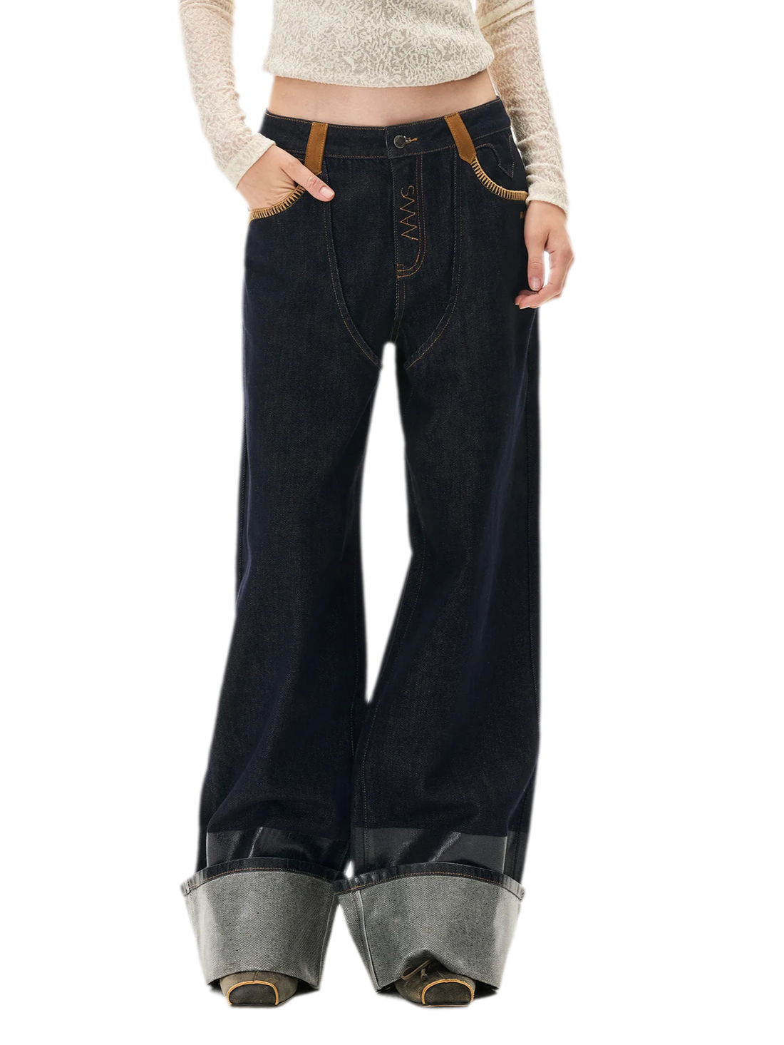 Coated Wide-Leg Denim Jeans