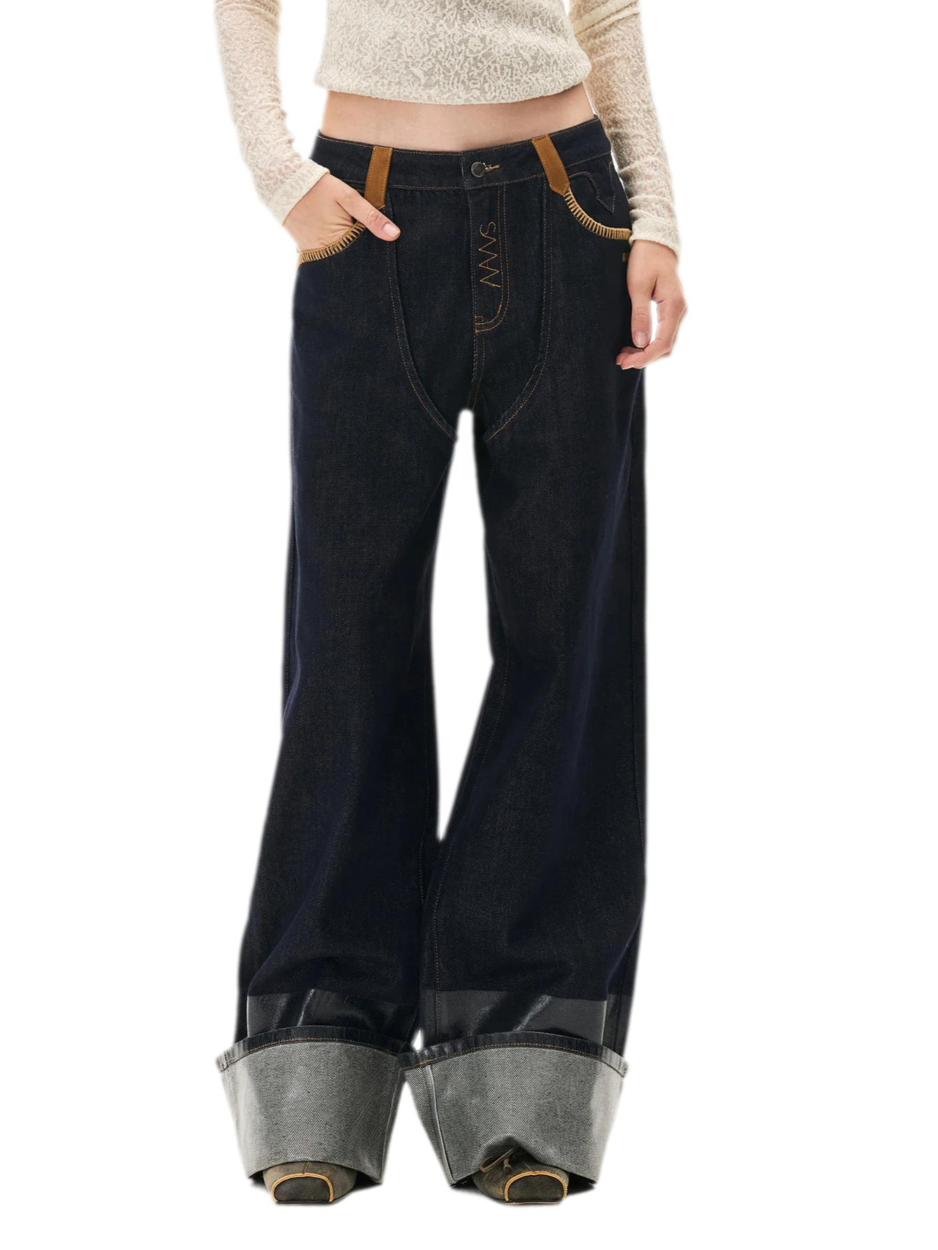 Coated Wide-Leg Denim Jeans