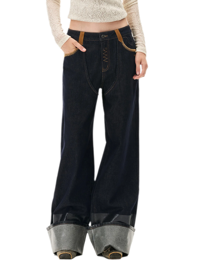 Coated Wide-Leg Denim Jeans