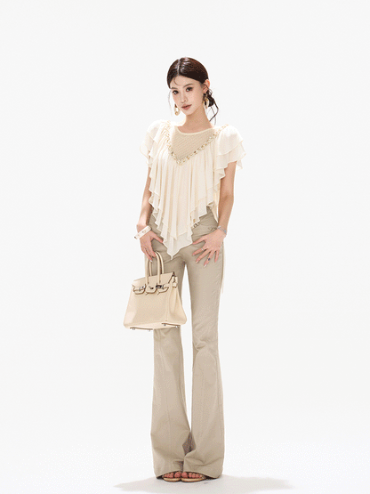 Slim Fit Flared Cotton Blend Pants
