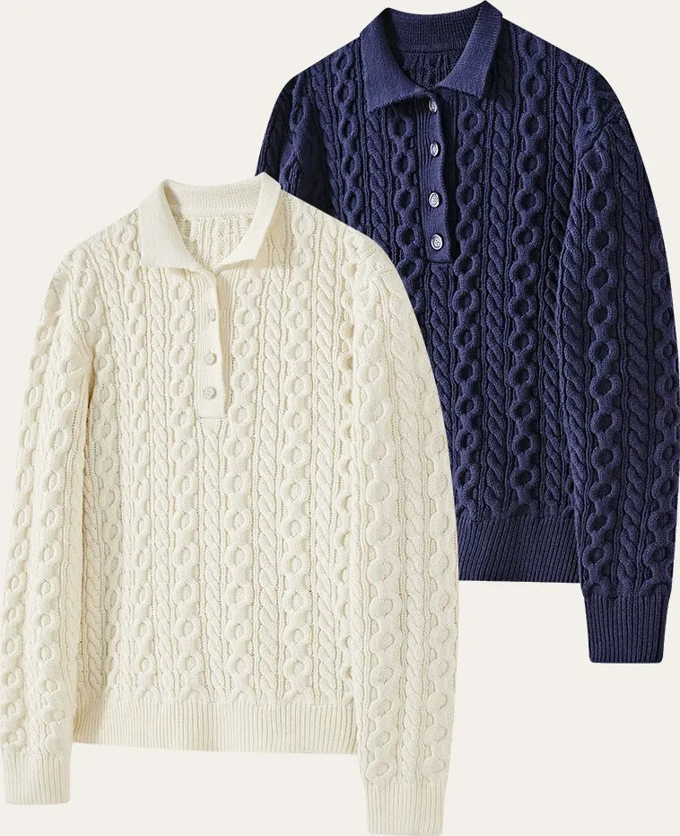 Chunky Cable Knit Polo Sweater