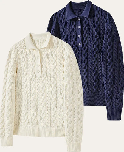 Chunky Cable Knit Polo Sweater