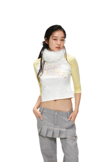 Cotton Graphic Cropped Raglan Top