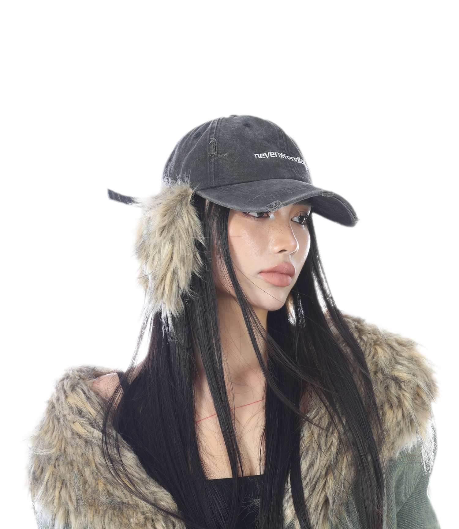 Distressed Faux Fur Cap