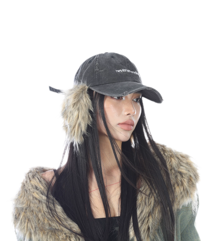 Distressed Faux Fur Cap