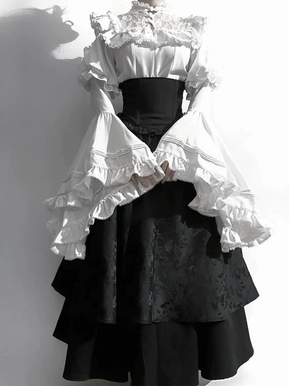 Victorian Ruffle Blouse Skirt Set