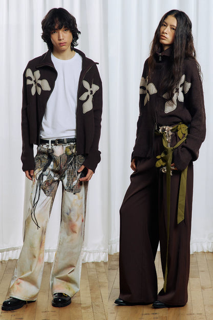 Appliqué Zip-Up Knit Jacket