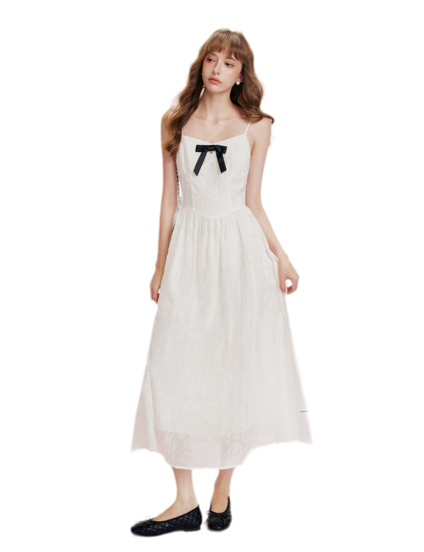 Flocked Bow Contrast Dress