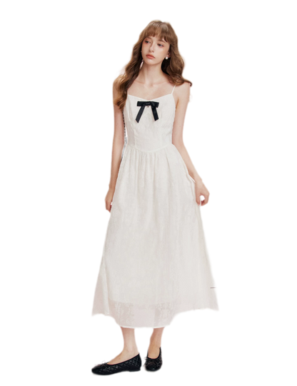 Flocked Bow Contrast Dress