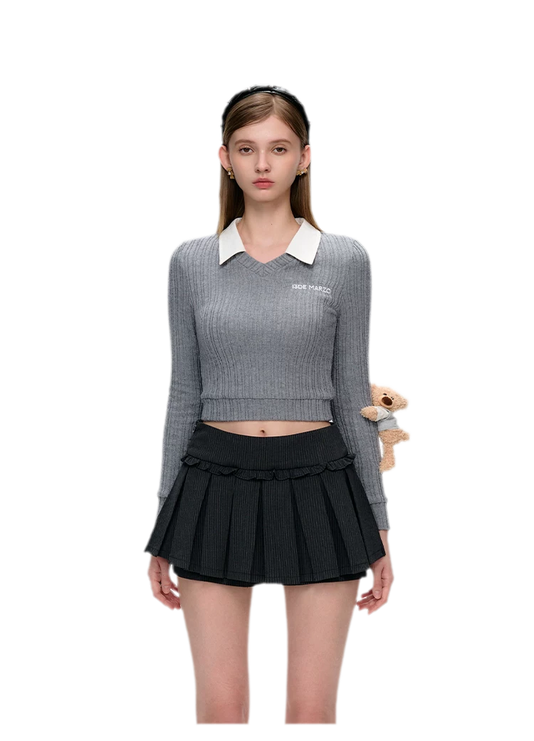 Faux Layered V-neck Sweater