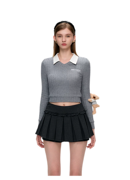 Faux Layered V-neck Sweater