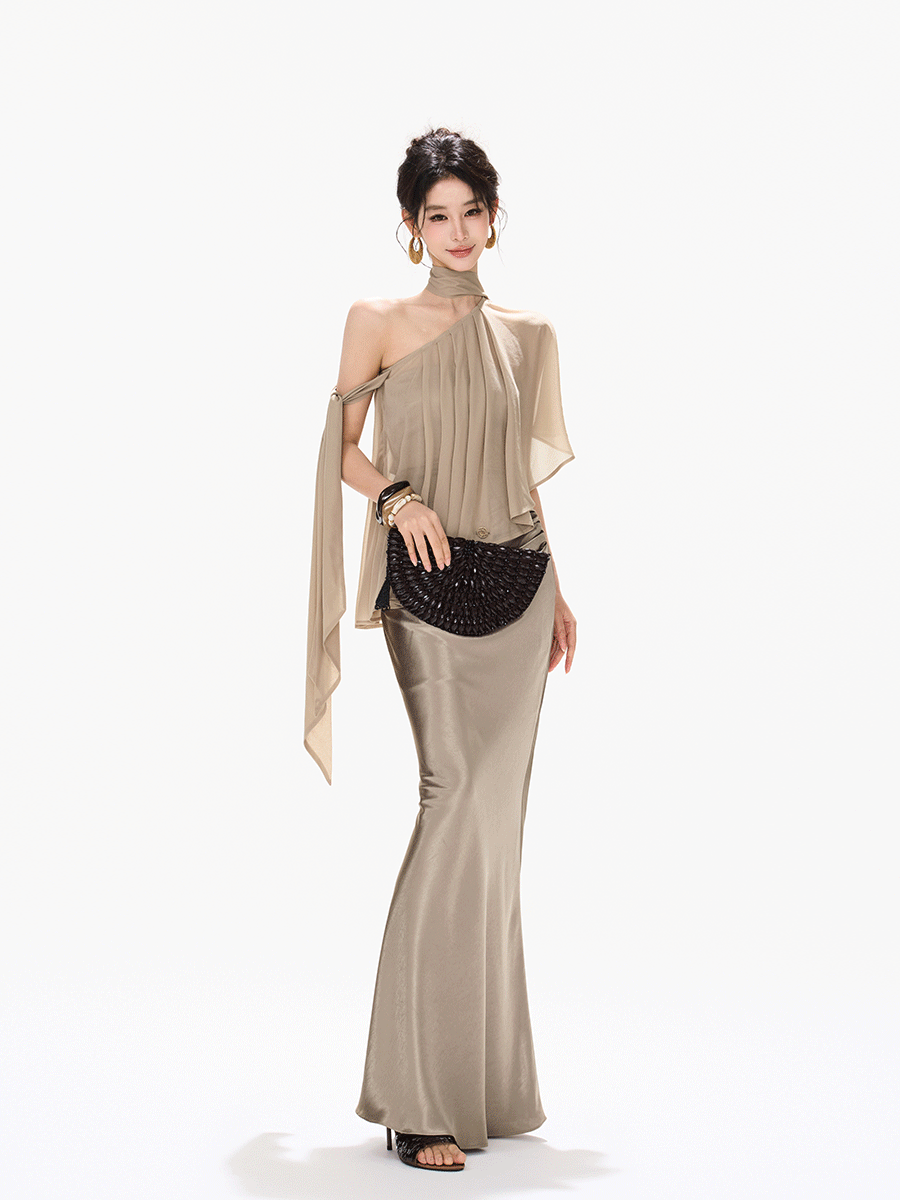 Amber Radiance Acetate Satin Mermaid Skirt