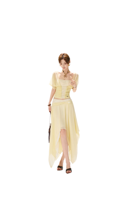 Lace Panel Irregular Skirt