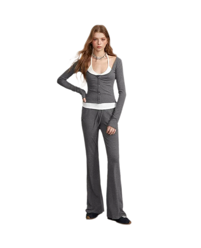 Contrast Tie Layered Pants Set