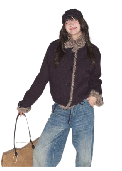 Plush Contrast Cropped Jacket