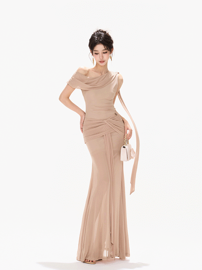 Asymmetric Knot Pleated Mermaid Dress