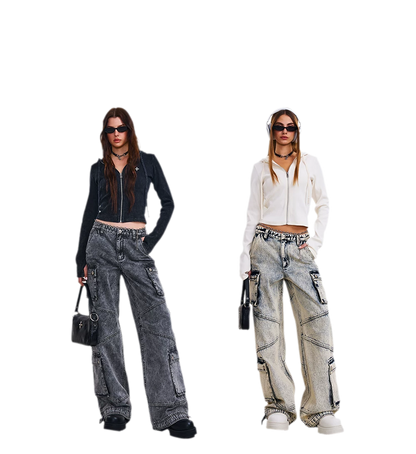 Retro Workwear Wide-Leg Pants