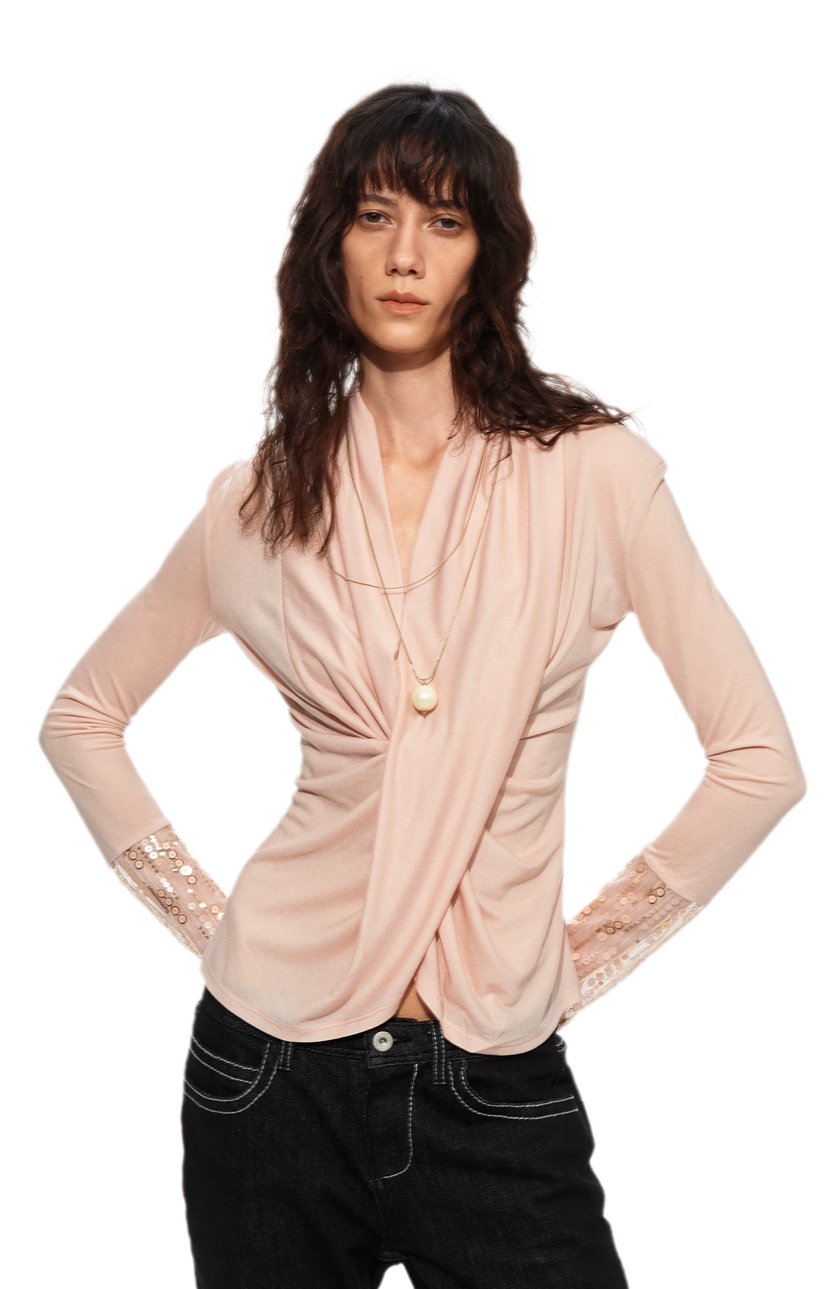 Sequin Draped Ruched Top