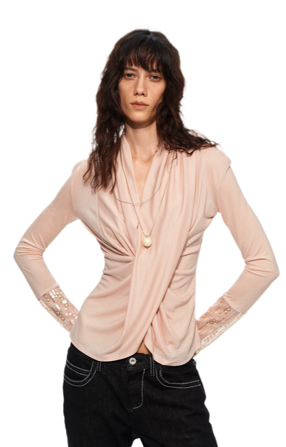 Sequin Draped Ruched Top