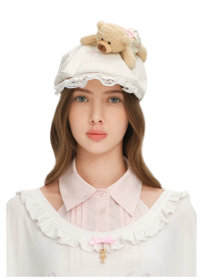 Floral Ruffle Embroidered Cap