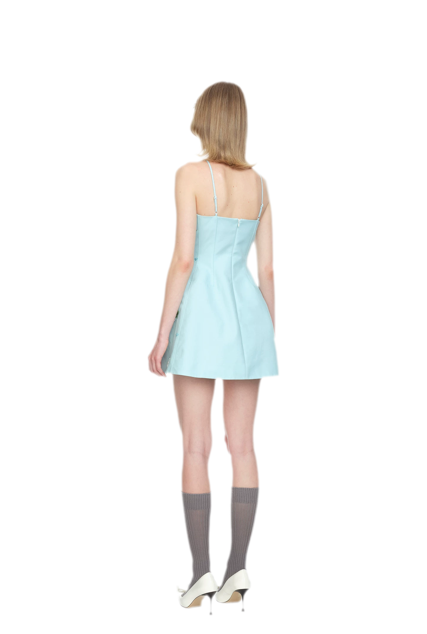 Embroidered Bow Halter Mini Dress