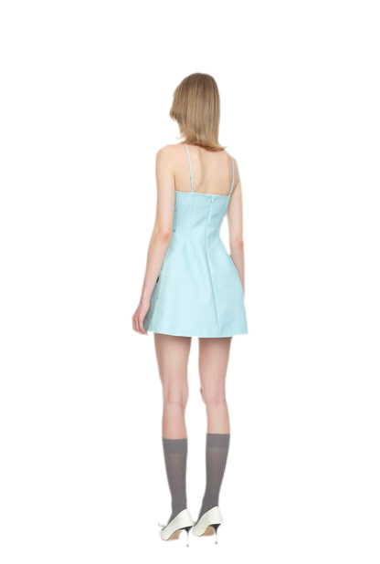 Embroidered Bow Halter Mini Dress