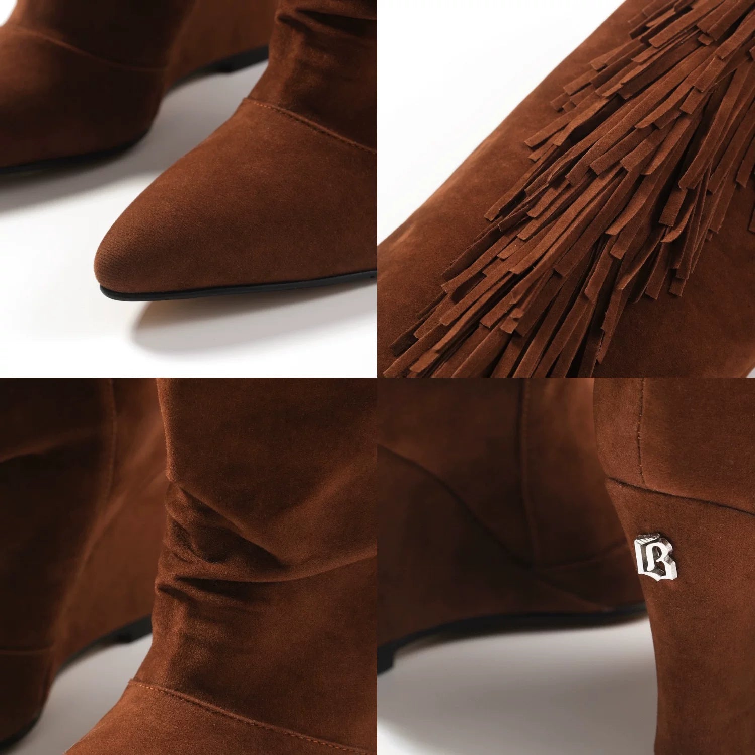 Suede Fringe Wedge Boots