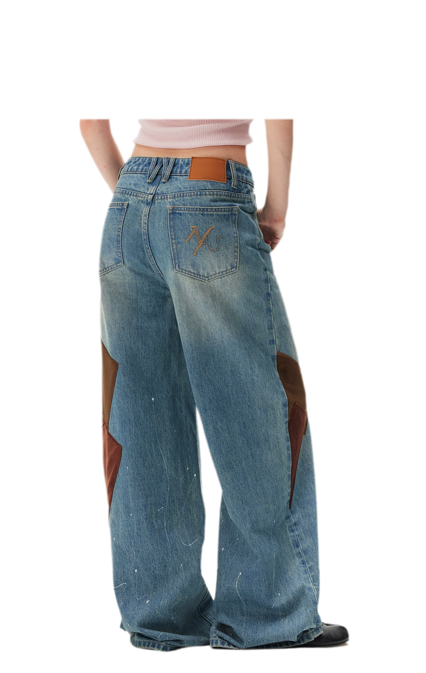Washed Patchwork Jeans